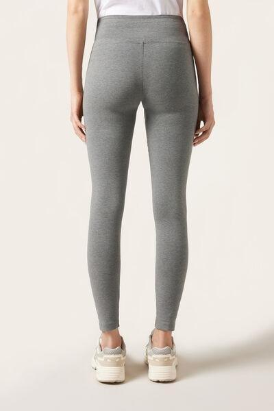 Grey Elastic Waist Cotton Leggings, 5501_022F, large image number 2