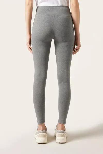 Grey Elastic Waist Cotton Leggings, 5501_022F, medium
