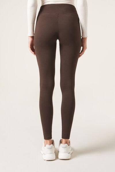 DARK BROWN Cotton Leggings, 5501_051F, large image number 2