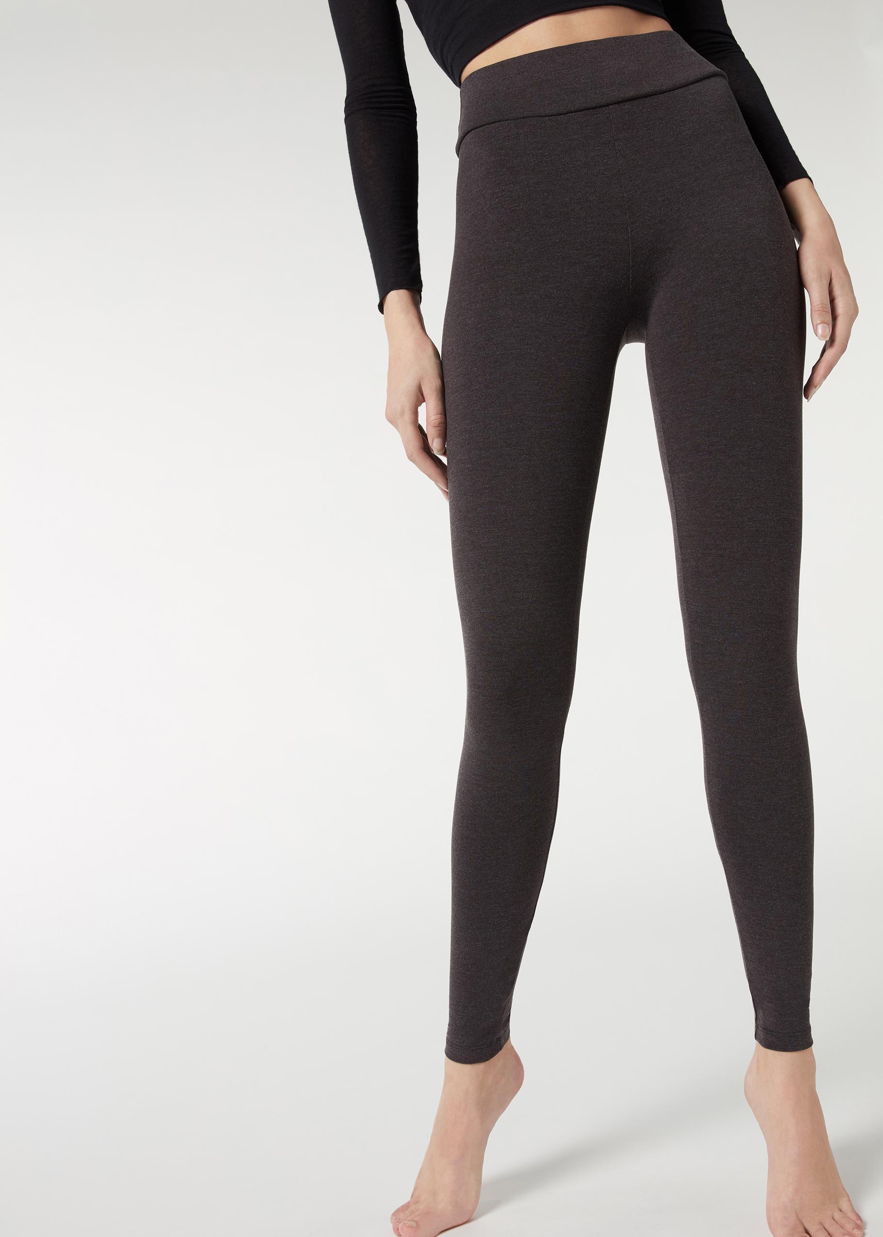 Grey Blend Cotton Leggings, , large image number 0