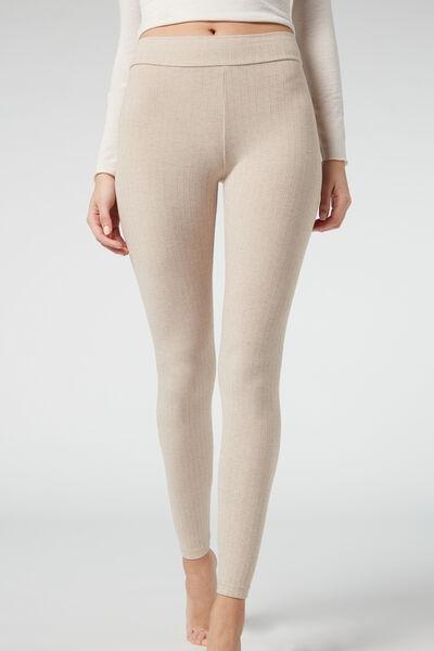 Cream Cashmere Blend Leggings, Natural Blend, large image number 1