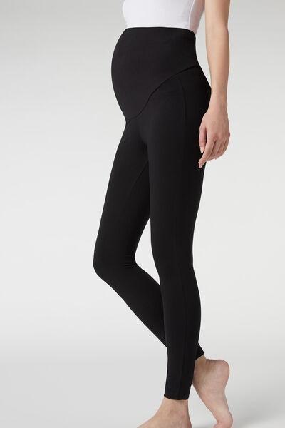Black Cotton Maternity Leggings, , large image number 3