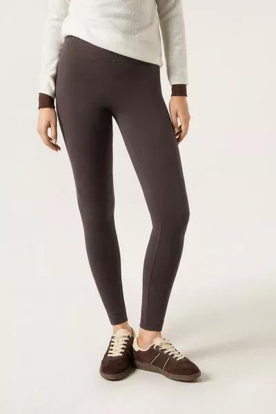Brown Super-Opaque Thermal Cotton Leggings, 5501_122F, medium