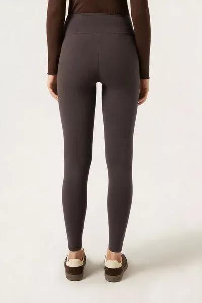 Brown Super-Opaque Thermal Cotton Leggings, 5501_122F, large image number 2