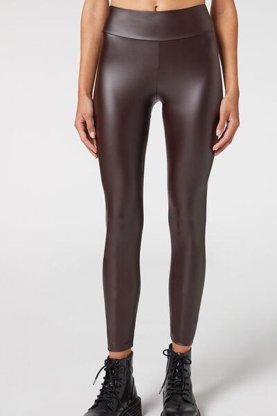 Brown Leather Effect Leggings, , large image number 1
