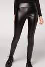 Black Thermal Leather Effect Leggings, Women