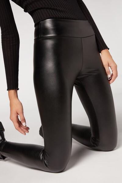 Black Thermal Leather Effect Leggings, , large image number 1