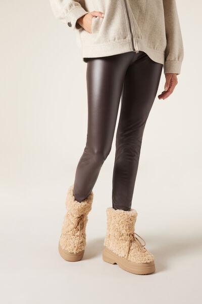 Brown Thermal Leather Effect Leggings, , large image number 0