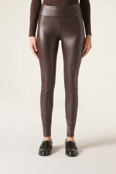 Brown Thermal Leather Effect Leggings, , large image number 1