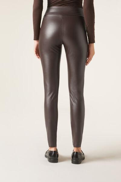 Brown Thermal Leather Effect Leggings, , large image number 2