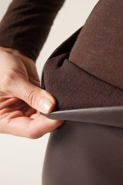 Brown Thermal Leather Effect Leggings, 5501_033F, large image number 3