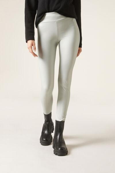 White Thermal Leather Effect Leggings, , large image number 0