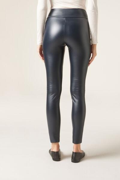 Navy Thermal Leather Effect Leggings, , large image number 2