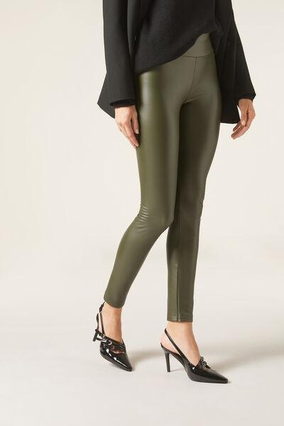 Green Thermal Leather Effect Leggings, , medium