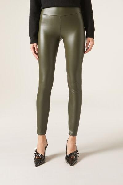 Green Thermal Leather Effect Leggings, , large image number 1