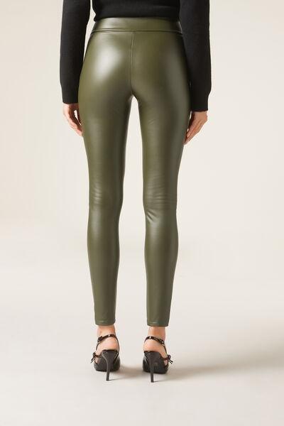 Green Thermal Leather Effect Leggings, , large image number 2