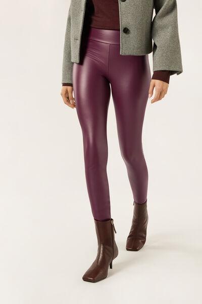 Burgundy Thermal Leather Effect Leggings, 5501_106F, large image number 0