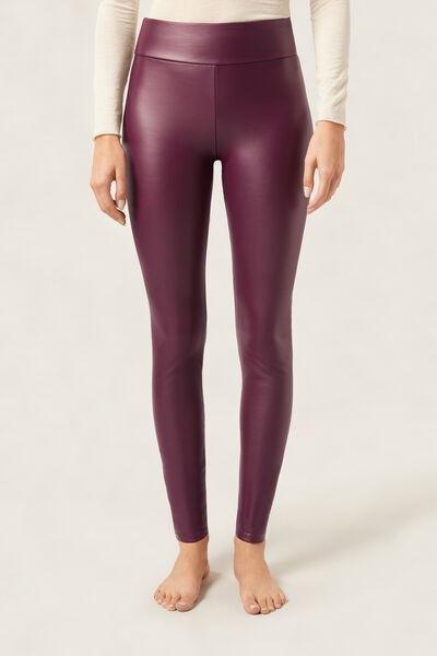 Burgundy Thermal Leather Effect Leggings, 5501_106F, large image number 1