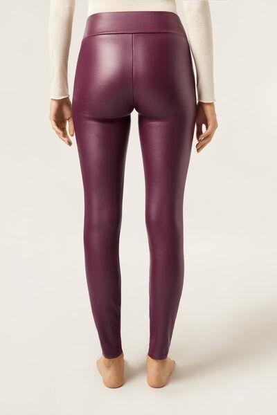 Burgundy Thermal Leather Effect Leggings, 5501_106F, large image number 2