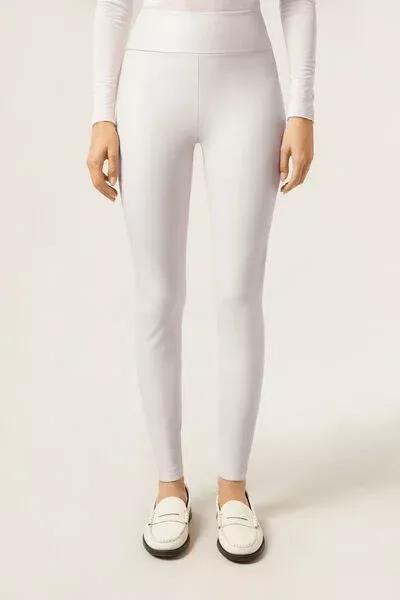 Beige Thermal Leather Effect Leggings, 5501_109F, large image number 0