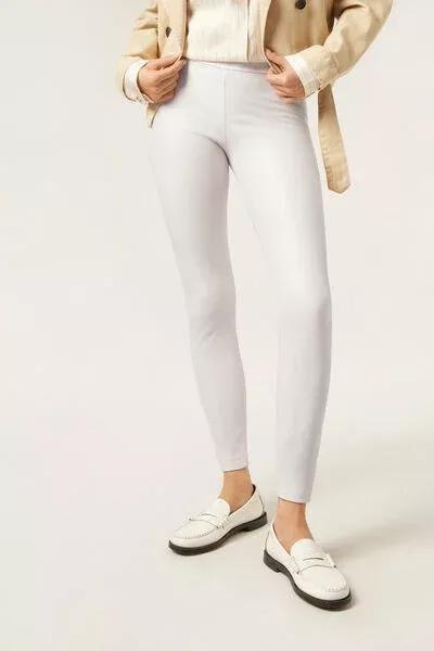 Beige Thermal Leather Effect Leggings, 5501_109F, large image number 1