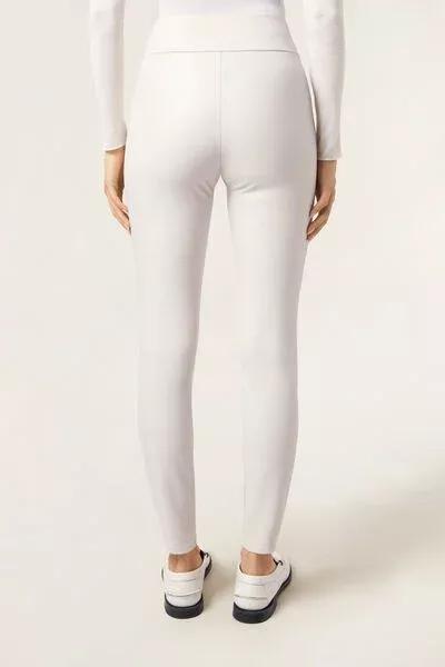 Beige Thermal Leather Effect Leggings, 5501_109F, large image number 2