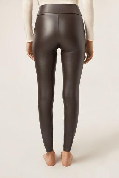 Brown Thermal Leather Effect Leggings, 5501_110F, medium