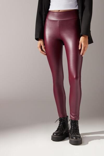Purple Thermal Leather Effect Leggings