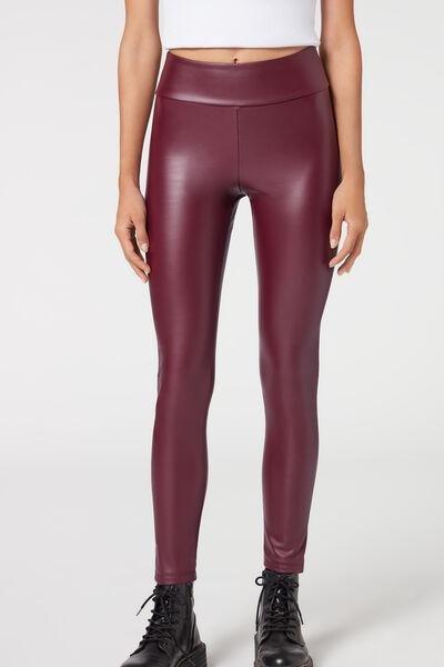 Calzedonia Purple Thermal Leather Effect Leggings