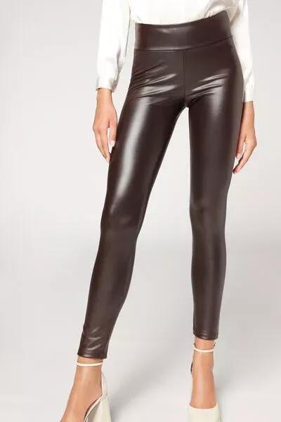 Brown Leather Effect Leggings, 5501_589C, large image number 0