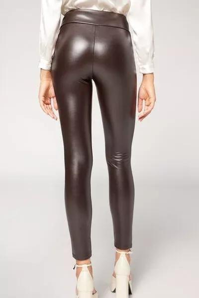 Brown Leather Effect Leggings, 5501_589C, large image number 2