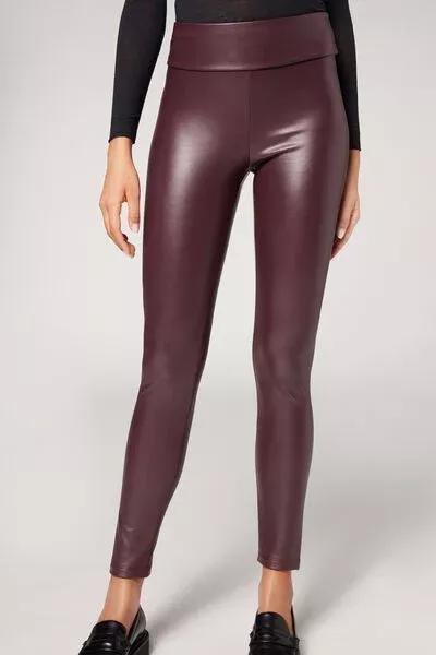 Red Thermal Leather Effect Leggings, 5501_590C, large image number 0