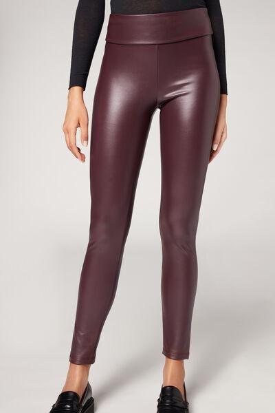 Red Thermal Leather Effect Leggings, , large image number 1