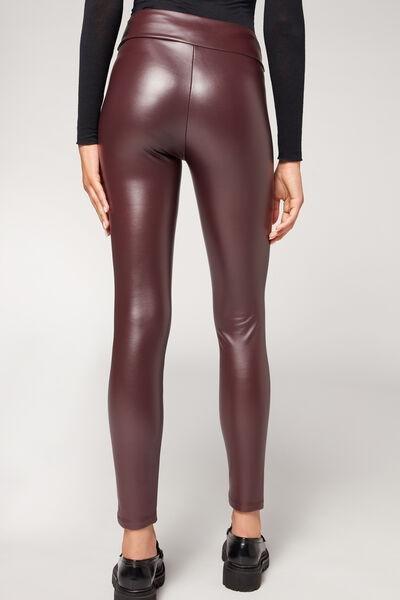 Red Thermal Leather Effect Leggings, , large image number 2