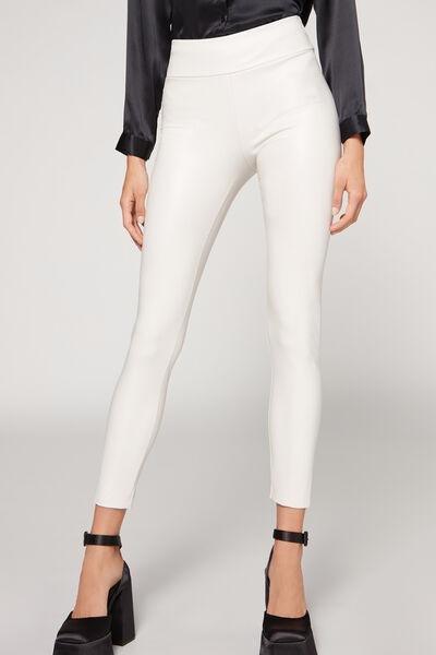 White Leather Effect Leggings, , large image number 1