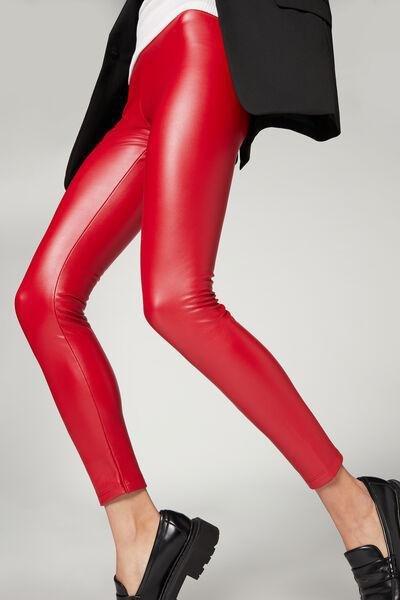 Calzedonia Red Thermal Leather Effect Leggings