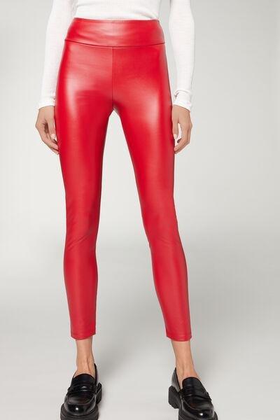 Red Leather Effect Pants, 5501_600C, large image number 1