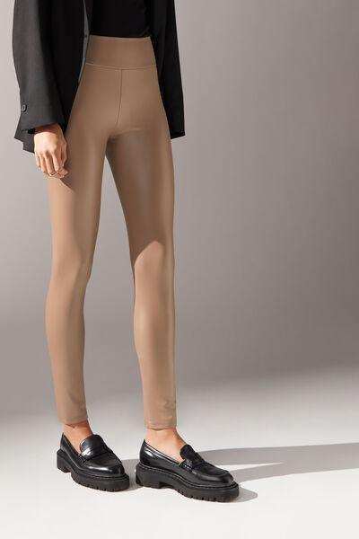 Beige Leather Effect Leggings, , large image number 0