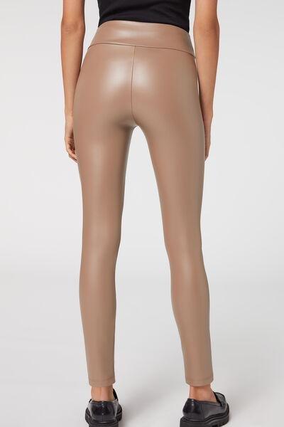 Beige Leather Effect Leggings, , large image number 2