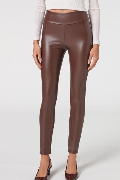 Brown Leather Effect Leggings, , large image number 1