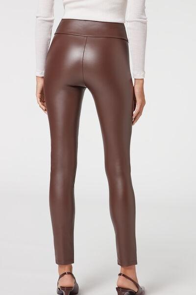 Brown Leather Effect Leggings, , large image number 2