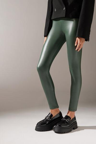 Green Thermal Leather Effect Leggings
