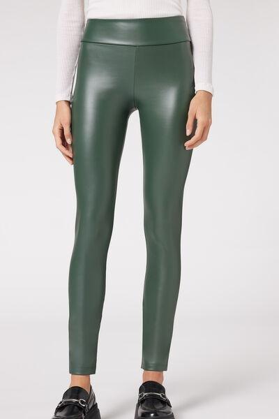 Green Thermal Leather Effect Leggings