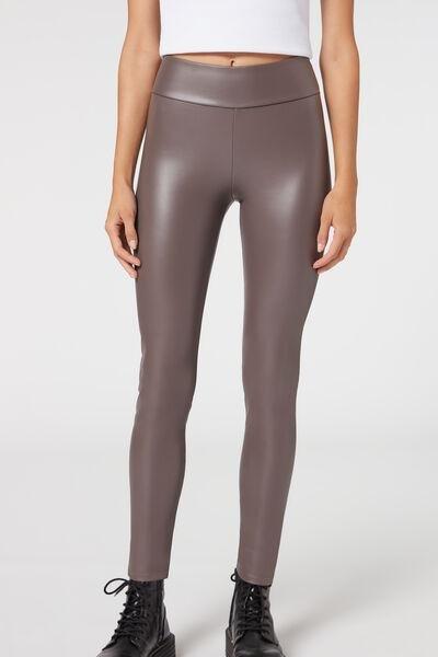 Calzedonia Grey Thermal Leather Effect Leggings