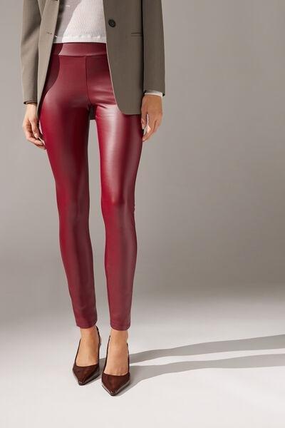 Red Thermal Leather Effect Leggings