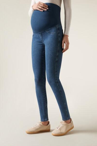 Blue Denim Maternity Leggings, , large image number 0