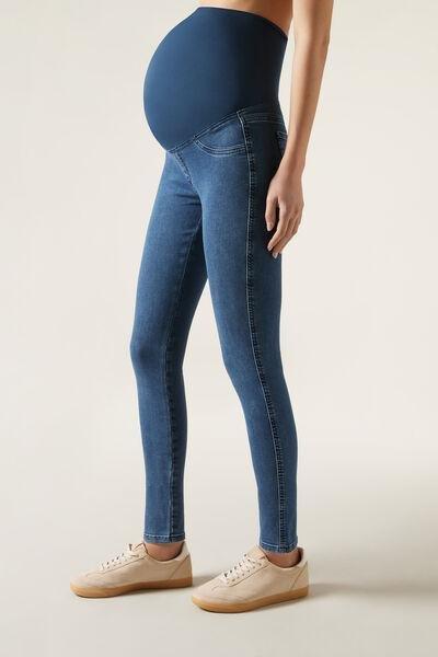 Blue Denim Maternity Leggings, , large image number 1