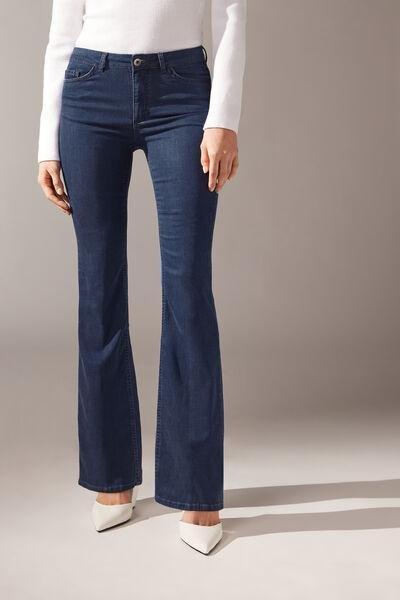Blue Eco Light Denim Flared Jeans, 5501_3182, large image number 0