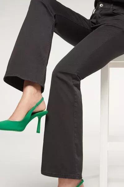 Black Eco Light Denim Flared Jeans, 5501_5015, large image number 1