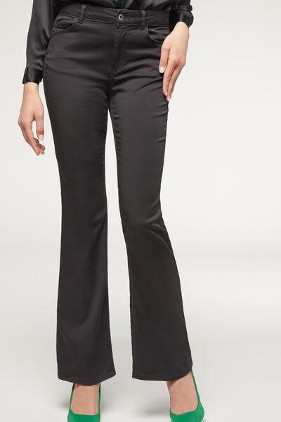 Black Eco Light Denim Flared Jeans, 5501_5015, large image number 3